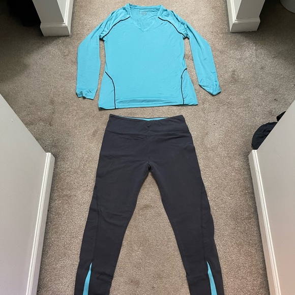 Bally athletic outfit shirt XL pants L gray and aqua blue womens - Picture 1 of 5